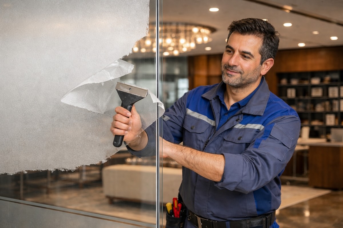 How to remove frosted glass stickers آموزش جدا کردن برچسب شیشه مات کن