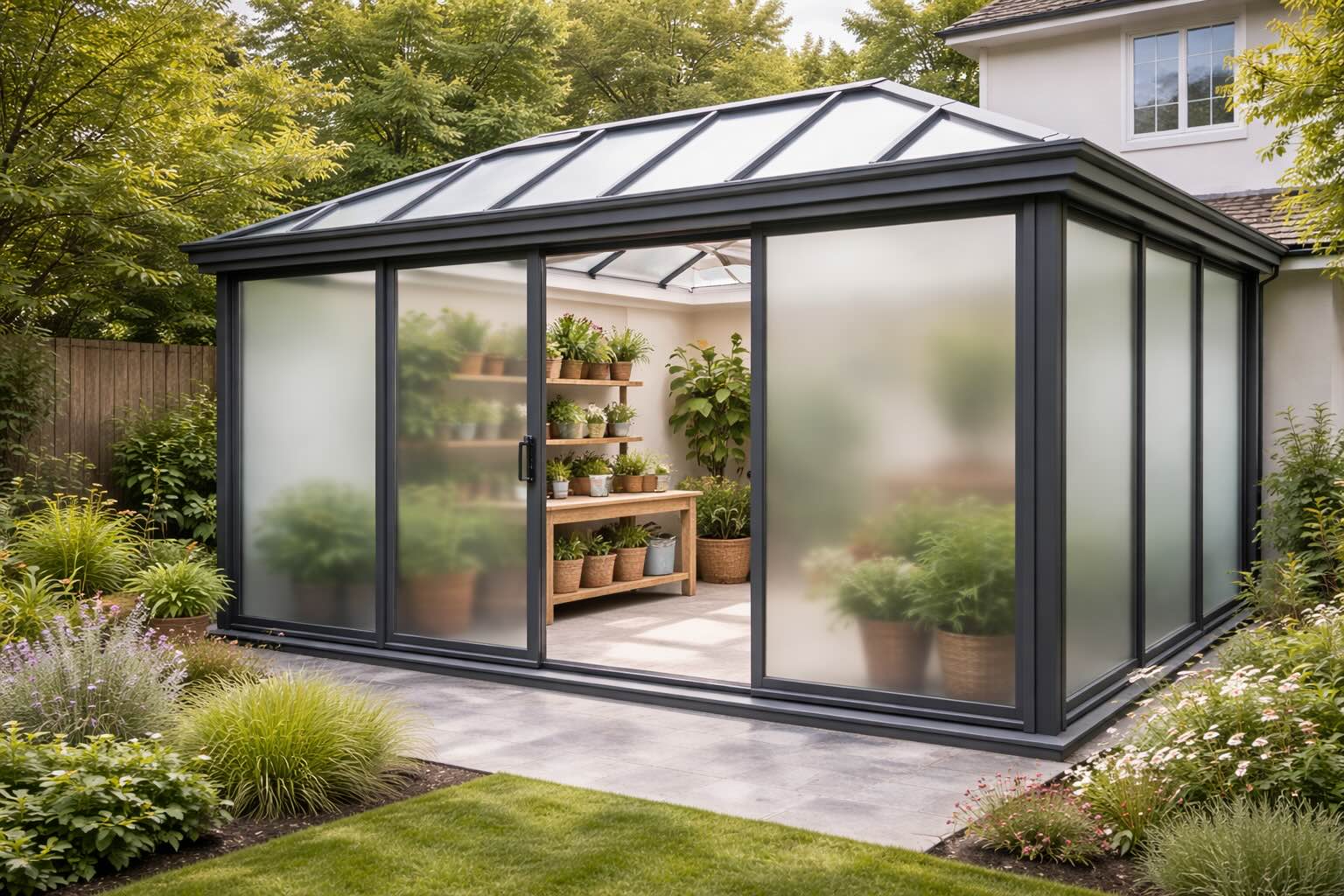 Conservatory Window Film banner نمای از برچسب شیشه سان روم و گلخانه