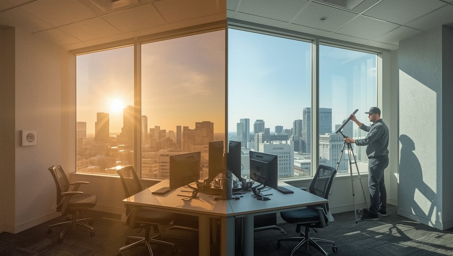 commercial-window-tinting-fort-worth-energy-savings استیکر شیشه تجاری در تهران کنترل گرما
