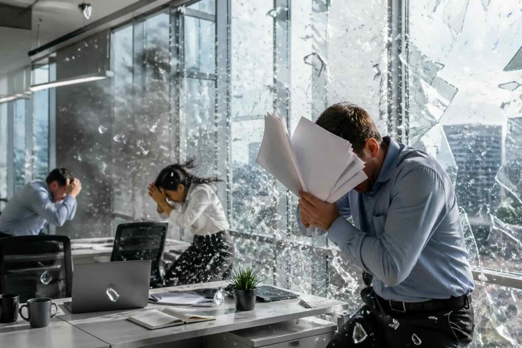 برچسب ایمنی شیشه نمای از شکستن شیشه با موج انفجار