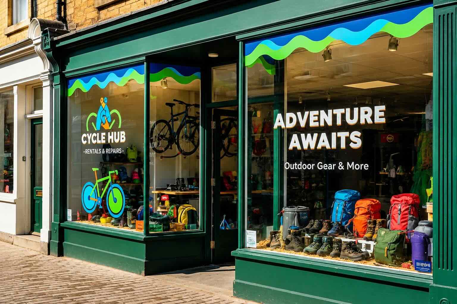 shop window graphics مغازه وسایل کوهنوردی با گرافیک ویترین مغازه